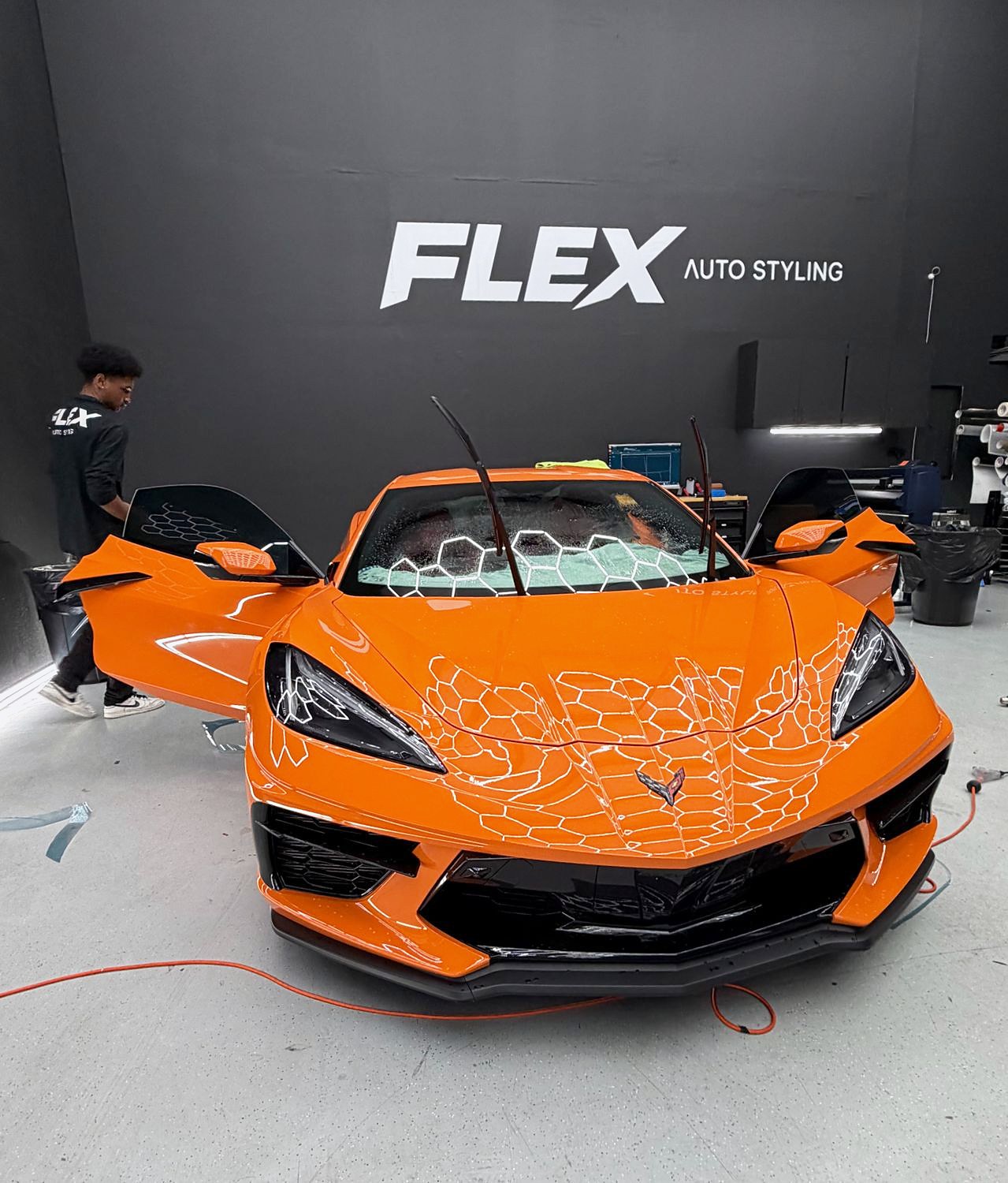 A Corvette with paint protection film on the front